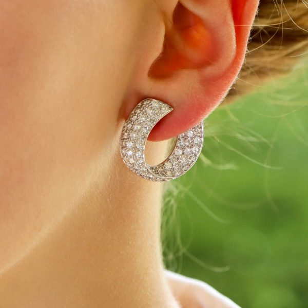 Vintage 6ct Diamond Twisted Clip On Hoop Earrings