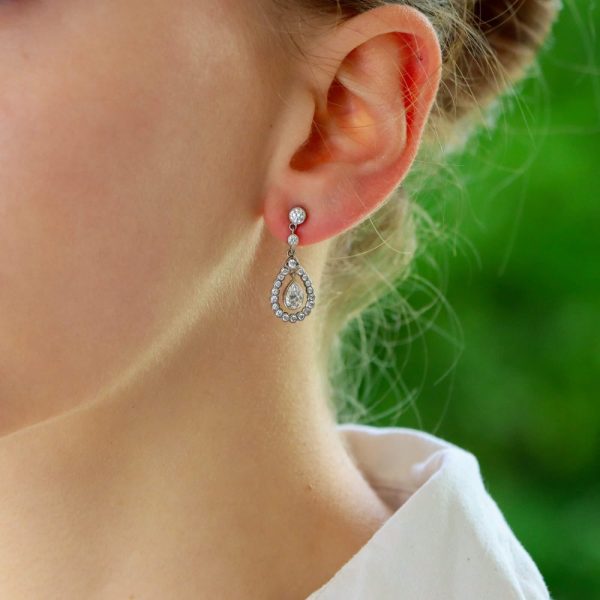 Pear Cut Diamond Cluster Garland Drop Earrings, 1.52 carats