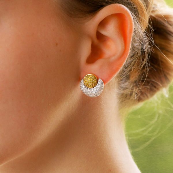 Fancy Yellow Diamond Sun and Moon Earrings