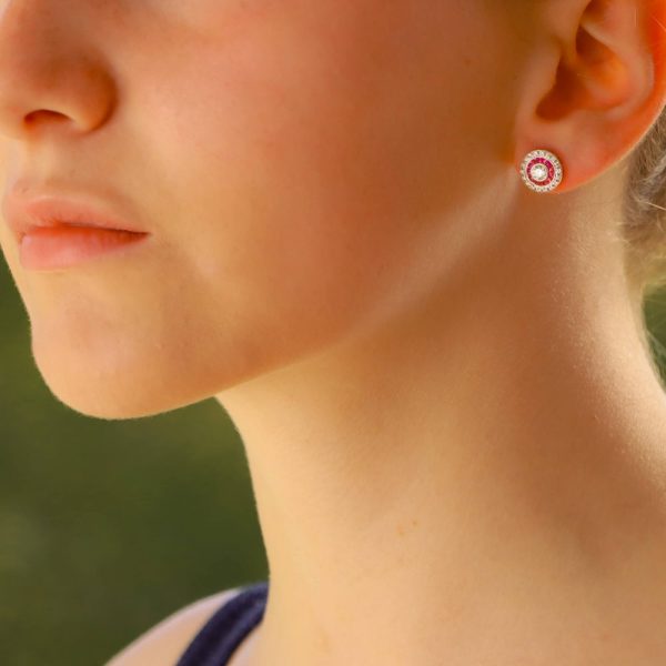 Diamond and Ruby Cluster Target Stud Earrings