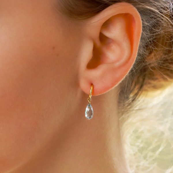 3.24ct Pear Briolette Aquamarine Drop Earrings