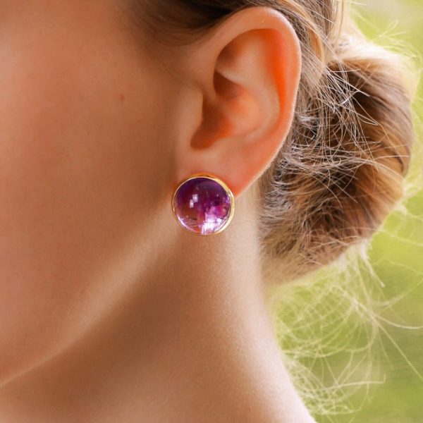 Large Cabochon Amethyst Dome Stud Earrings