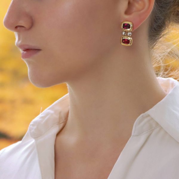 Vintage Antonini Garnet Drop Clip On Earrings