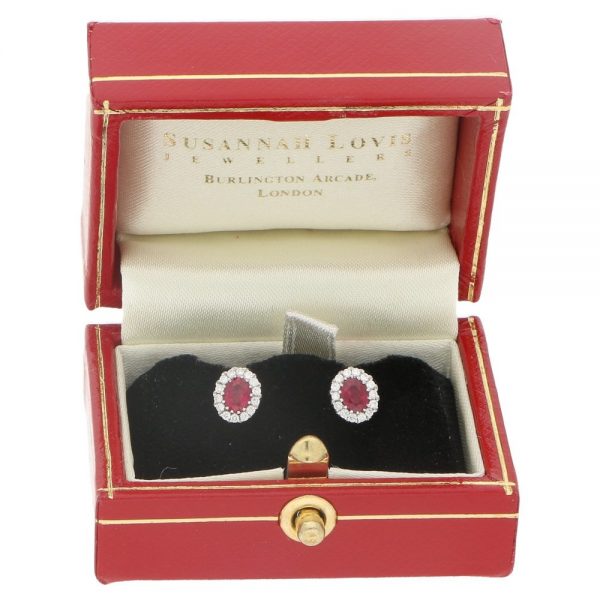 Ruby and Diamond Oval Cluster Stud Earrings