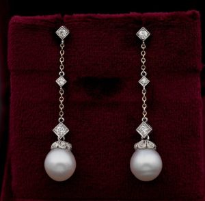 Art Deco Pearl and Diamond Drop Pendant Earrings