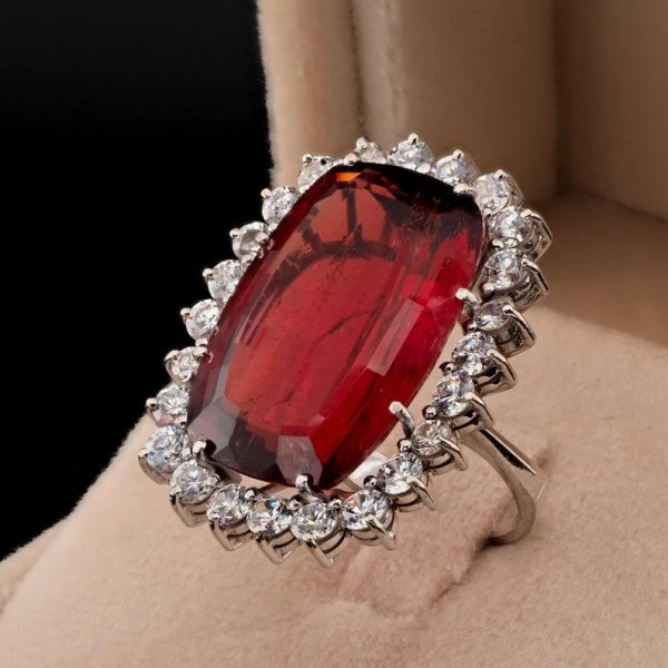 Vintage 25ct Rubellite and Diamond Cluster Cocktail Ring, Circa 1960