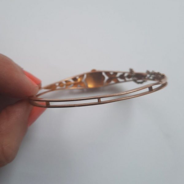 Antique Pearl Floral Cluster Bangle Bracelet in 15ct Gold