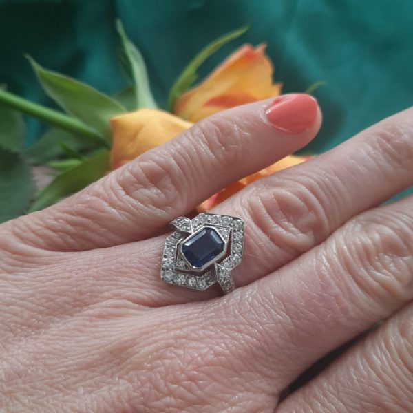 1.50ct Sapphire and Diamond Cluster Dress Ring in Platinum