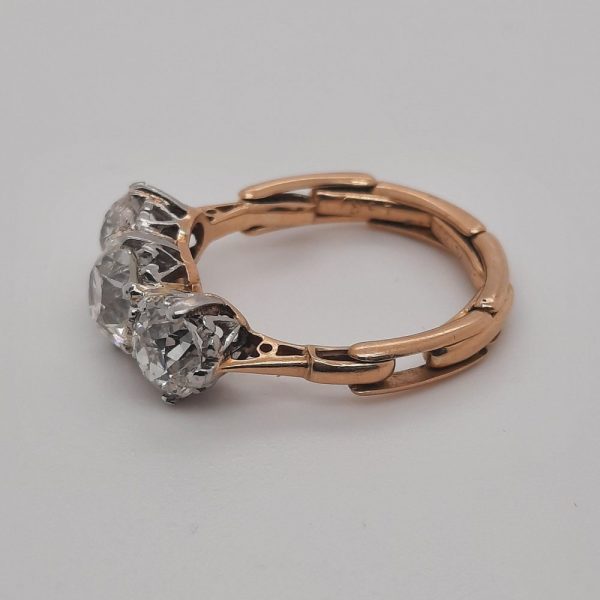 Old Mine Cut Diamond Trilogy Ring, 2.65 carat total