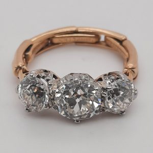 Old Mine Cut Diamond Trilogy Ring, 2.65 carat total