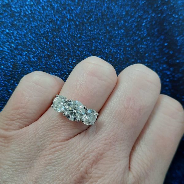 Three Stone Diamond Ring in Platinum, 4.50 carat total