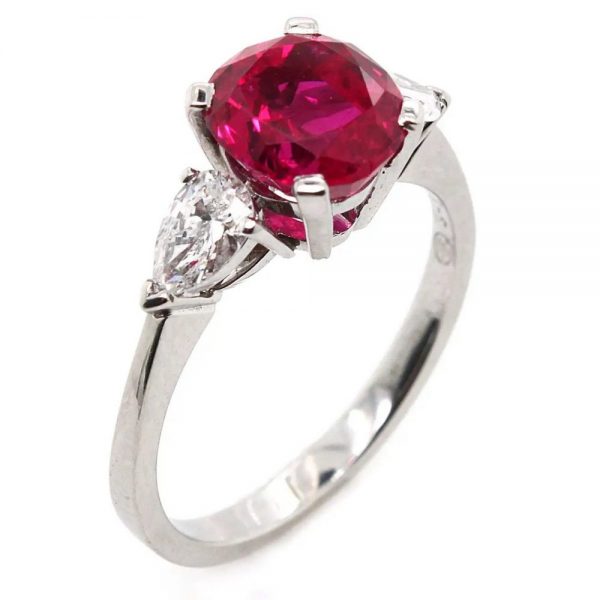 Certified Natural 2.4ct Burma Ruby and Diamond Ring by Gubelin