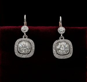 Vintage Estate Old Mine Cut Diamond Drop Earrings, 4.25 carat total