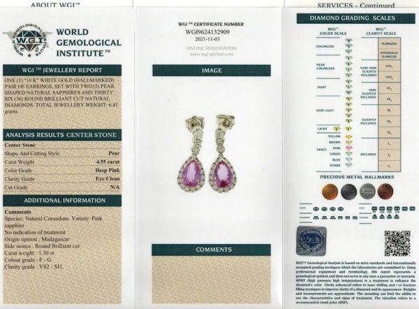 Art Deco French 4.5ct Pink Sapphire and Diamond Cluster Drop Earrings. With lab report certificate no heat treatment