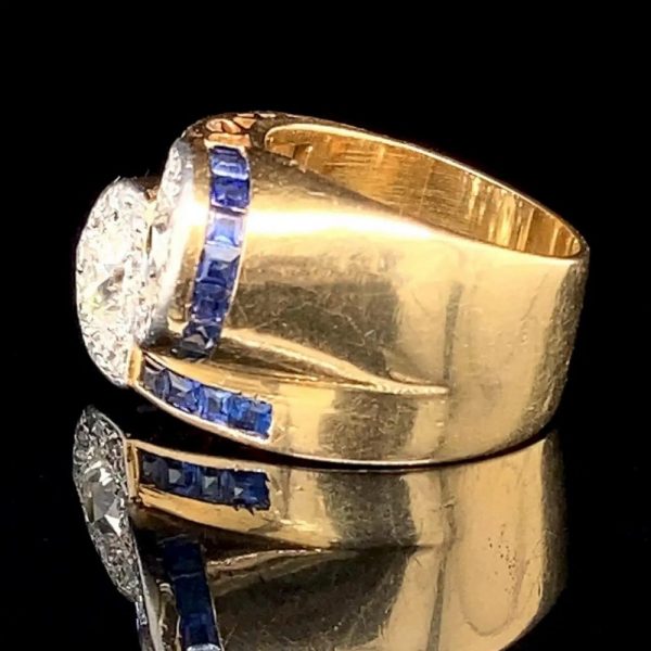 Vintage French 1940s Retro 2.5ct Diamond and Sapphire Toi et Moi Dress Ring
