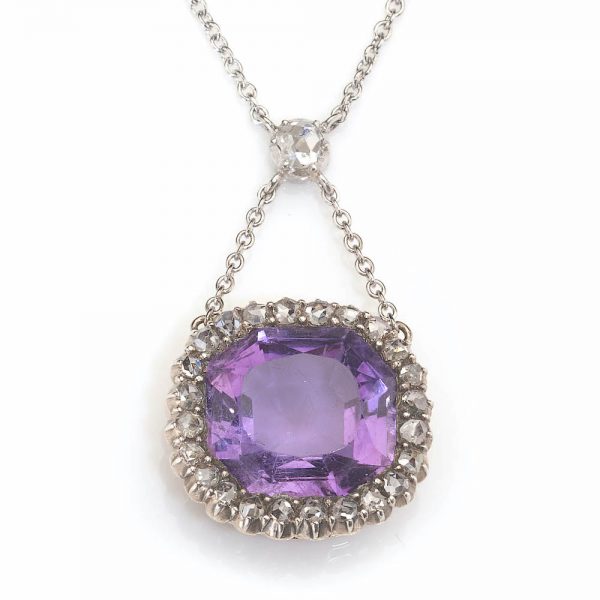 Antique Victorian 7ct Amethyst and Diamond Cluster Pendant