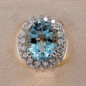 Vintage 6.20ct Aquamarine and Double Diamond Cluster Dress Ring