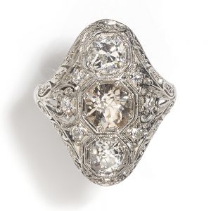 Art Deco Diamond Panel Dress Ring, 1.90 carat total