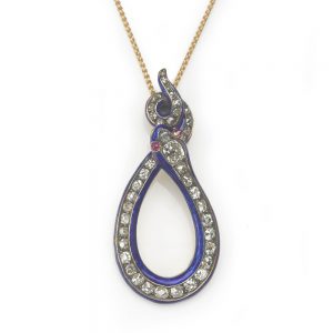 Antique Victorian Diamond and Blue Enamel Snake Pendant
