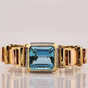 Vintage 51ct Aquamarine Diamond and 18ct Gold Tank Bracelet