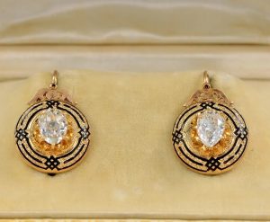 Antique Victorian 2.2ct Diamond Enamel and Gold Drop Earrings