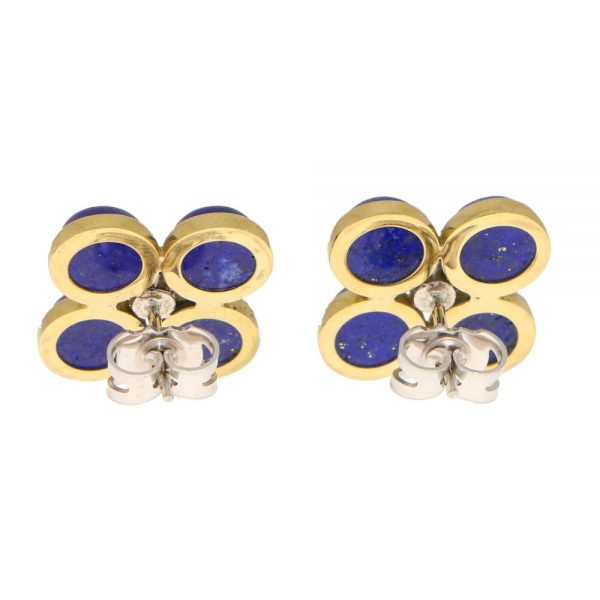 Lapis Lazuli and Diamond Clover Stud Earrings