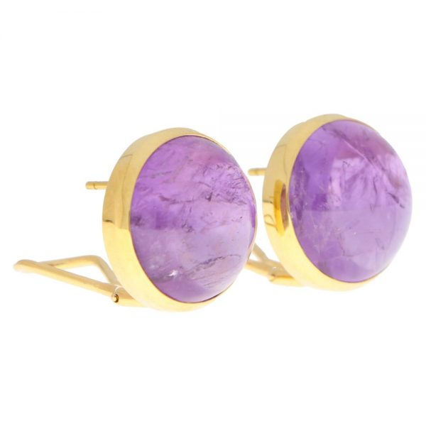 Large Cabochon Amethyst Dome Stud Earrings