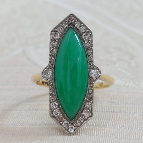 Antique Art Deco Jadeite Jade and Diamond Ring
