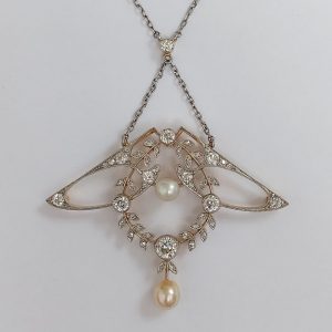 Antique Art Nouveau Diamond and Pearl Necklace ~ Brooch