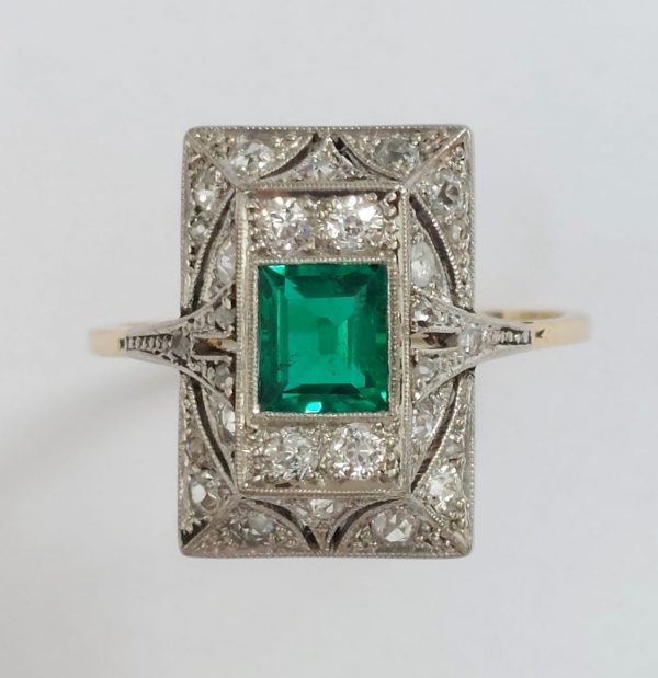 Antique Edwardian Emerald and Diamond Panel Ring