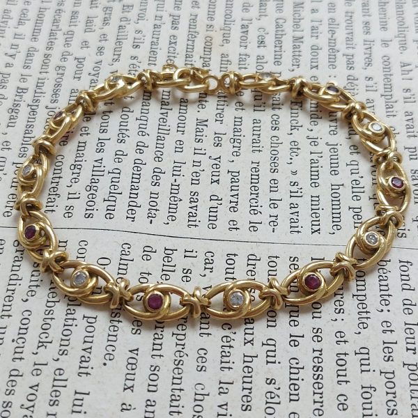Antique French Ruby and Diamond Gold Link Bracelet