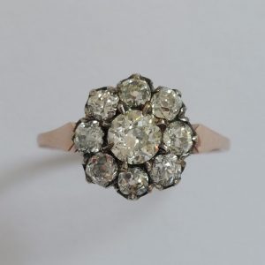 Antique Victorian 1.80ct Old Cut Diamond Cluster Ring