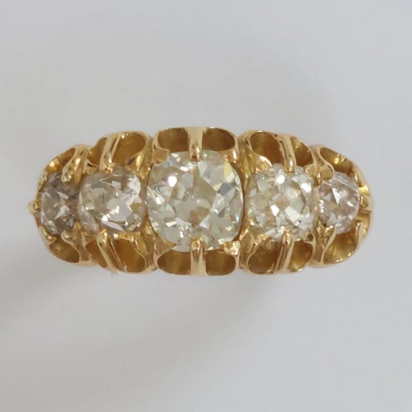 Antique Victorian 2ct Old Mine Cut Diamond Five Stone Ring