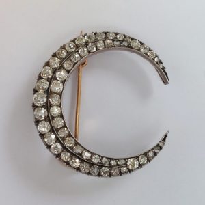 Antique Victorian 6cts Old Cut Diamond Crescent Brooch