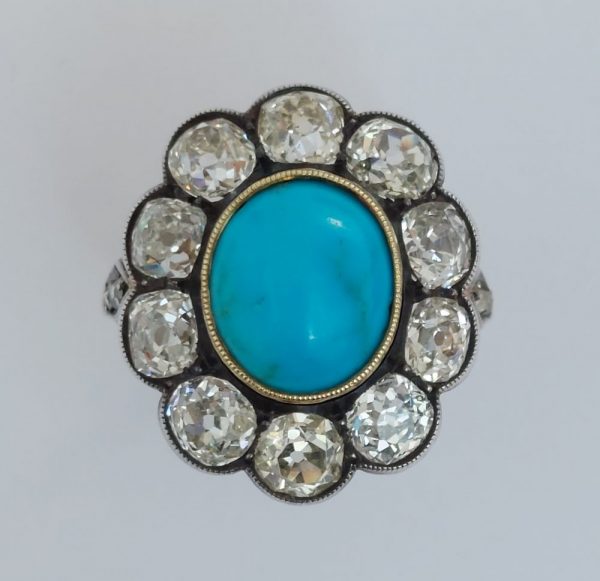 Antique Victorian Turquoise and Old Cut Diamond Ring