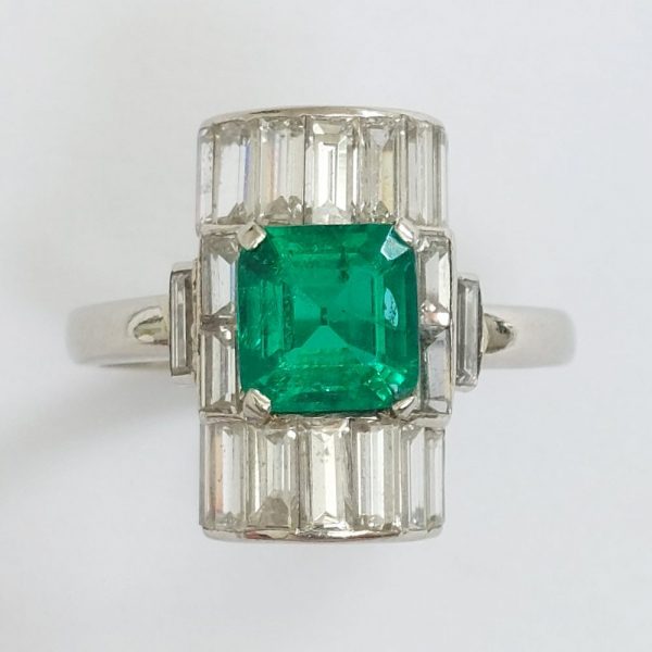 Art Deco Antique 1.15ct Emerald and Diamond Ring