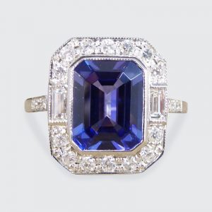 Contemporary Art Deco Style 2.20ct Tanzanite and Diamond Cluster Ring