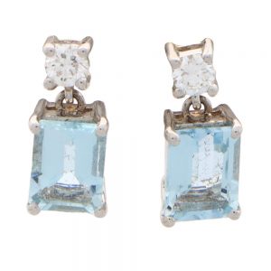 1.98ct Aquamarine and Diamond Drop Earrings