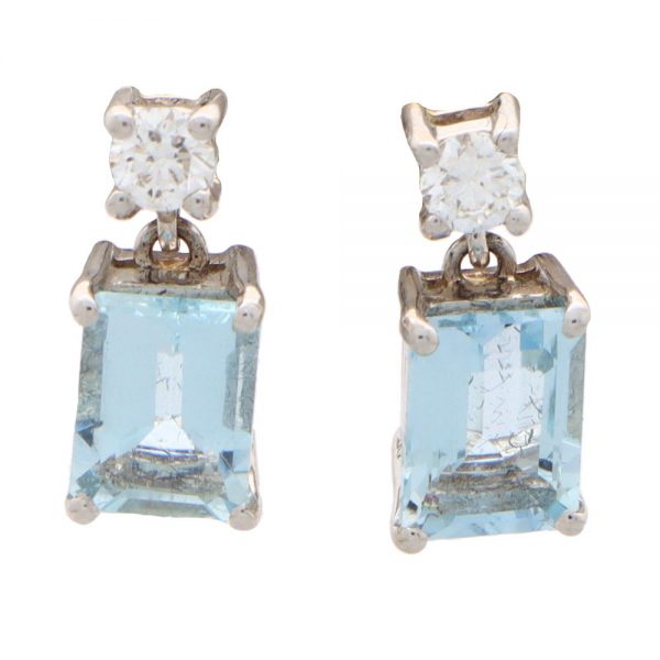 1.98ct Aquamarine and Diamond Drop Earrings