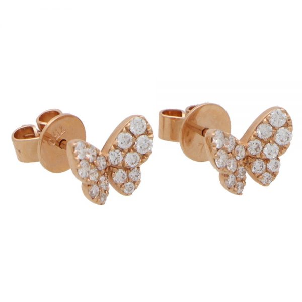 Modern 0.53ct Diamond Butterfly Earrings in 18ct Rose Gold