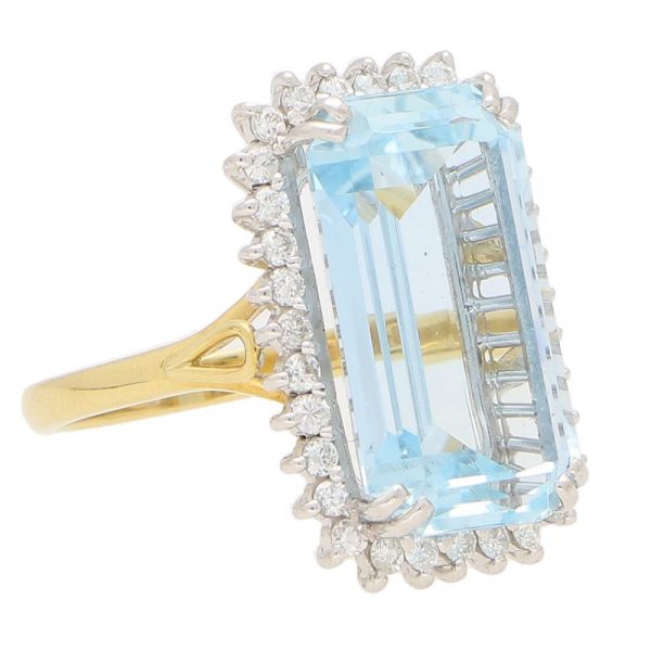 Contemporary 10ct Aquamarine and Diamond Cluster Cocktail Ring