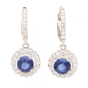 Sapphire and Diamond Cluster Drop Earrings