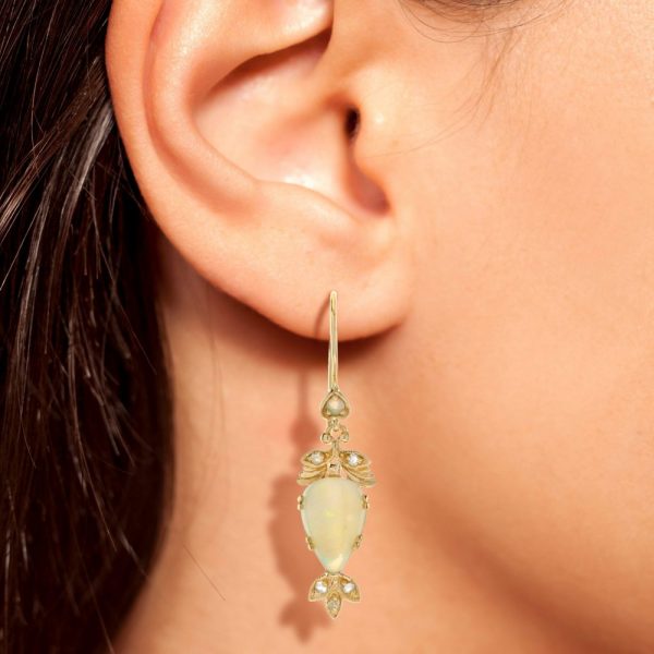 Antique Style Opal and Diamond Drop Earrings