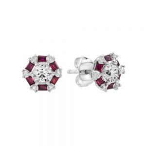 Contemporary Diamond and Ruby Cluster Earrings