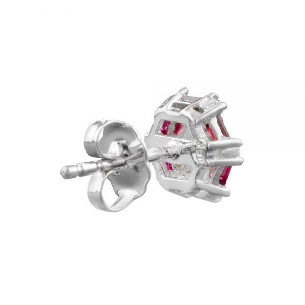 Contemporary Diamond and Ruby Cluster Earrings
