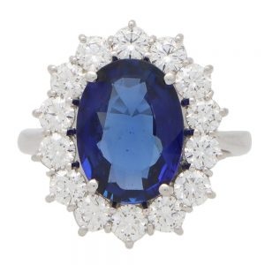 Vintage 5.50ct Oval Sapphire and Diamond Cluster Ring
