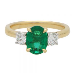 GIA Certified Emerald and Diamond Three Stone Ring