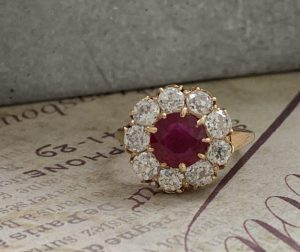 Vintage 1.93ct Ruby and Diamond Cluster Ring