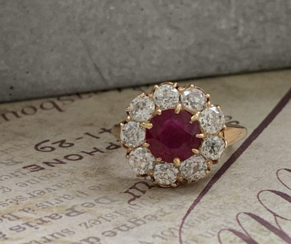 Vintage ruby and diamond cluster ring