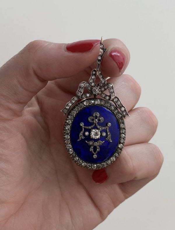 Antique blue enamel and diamond locket 1860